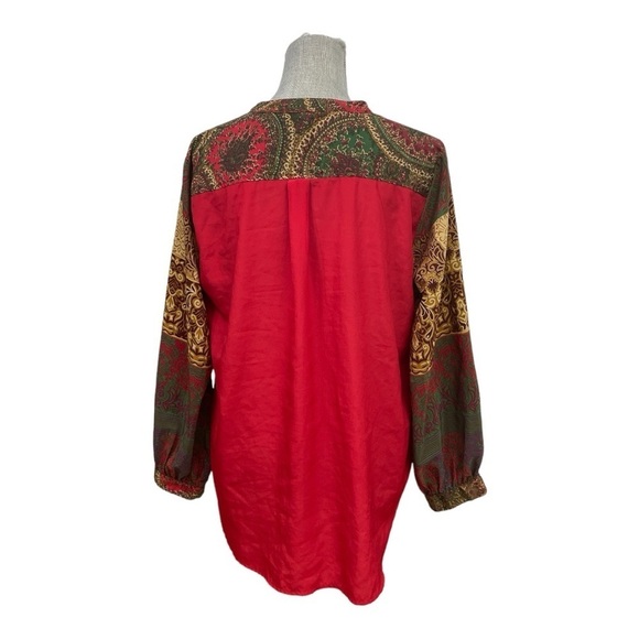 Figueroa & Flower Boho Blouse Top Red Gold Green Womens Size L - Picture 4 of 12